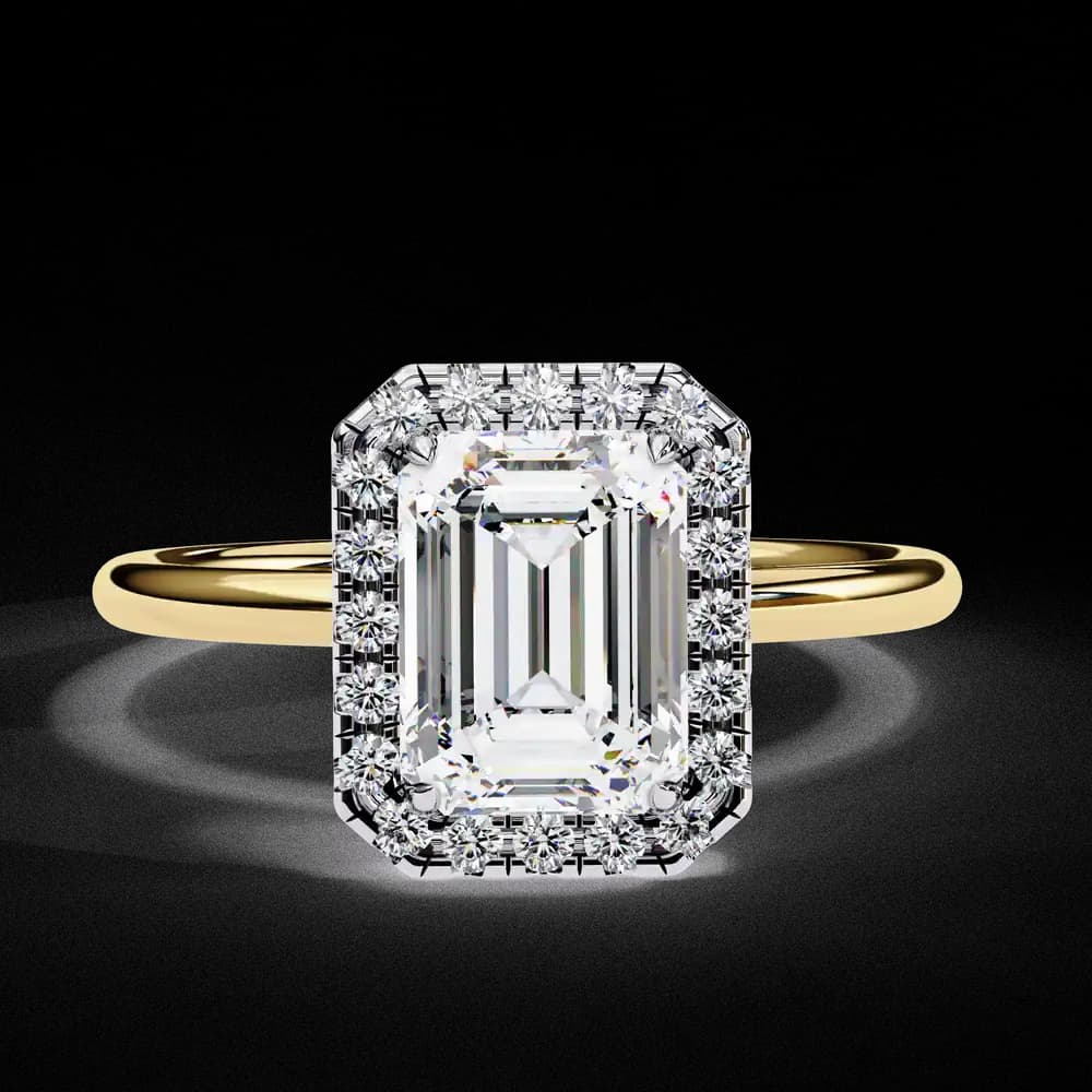 Classic Emerald Cut Lab Grown Diamond Halo Engagement Ring - Image 1 Classic Emerald Cut Lab Grown Diamond Halo Engagement Ring, view 1 of 12