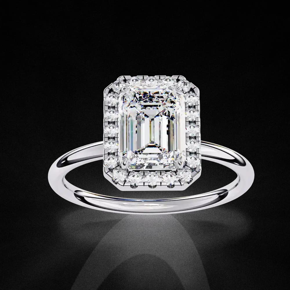 Classic Emerald Cut Lab Grown Diamond Halo Engagement Ring - Image 11 Classic Emerald Cut Lab Grown Diamond Halo Engagement Ring, view 11 of 12