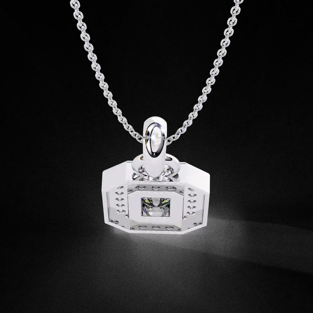 Classic Emerald Cut Lab Grown Diamond Halo Pendant - Image 3 Classic Emerald Cut Lab Grown Diamond Halo Pendant, view 3 of 22