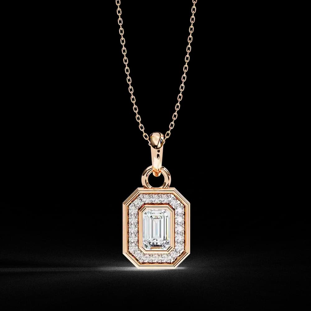Classic Emerald Cut Lab Grown Diamond Halo Pendant - Image 4 Classic Emerald Cut Lab Grown Diamond Halo Pendant, view 4 of 22