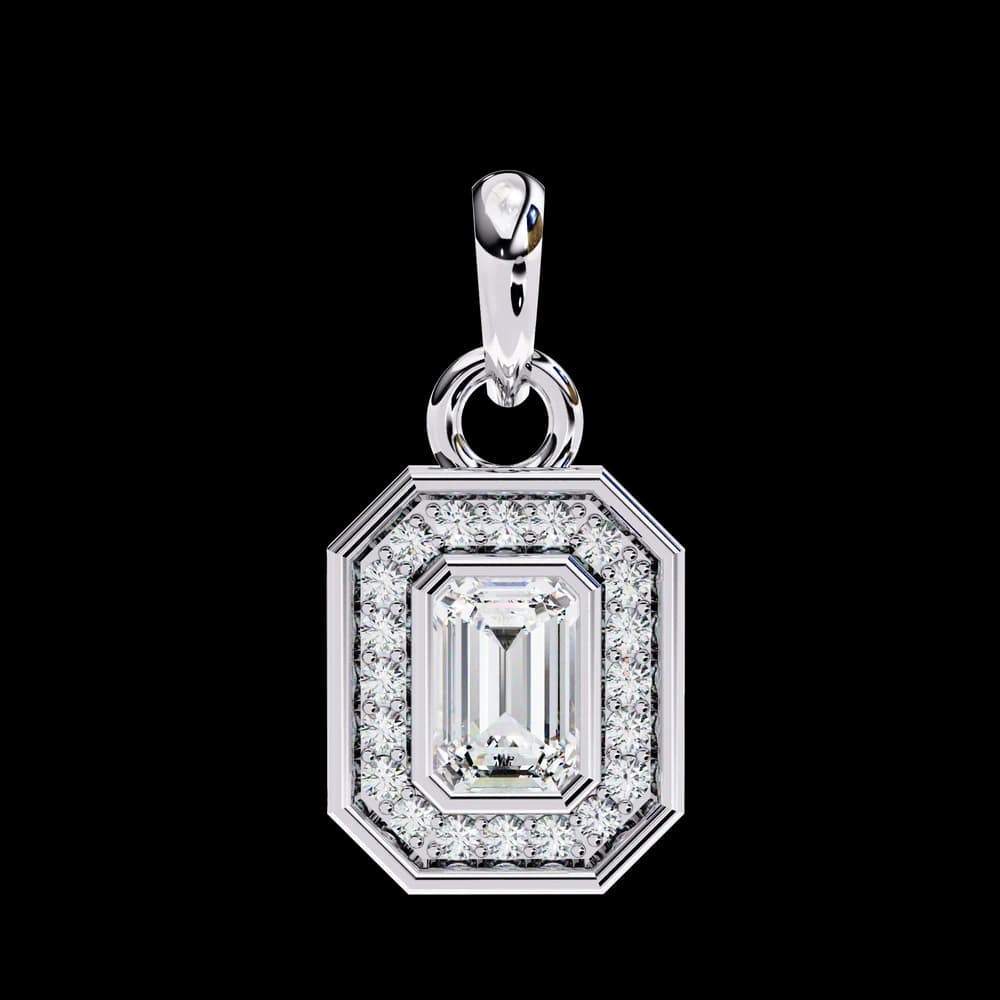 Classic Emerald Cut Lab Grown Diamond Halo Pendant - Image 5 Classic Emerald Cut Lab Grown Diamond Halo Pendant, view 5 of 22
