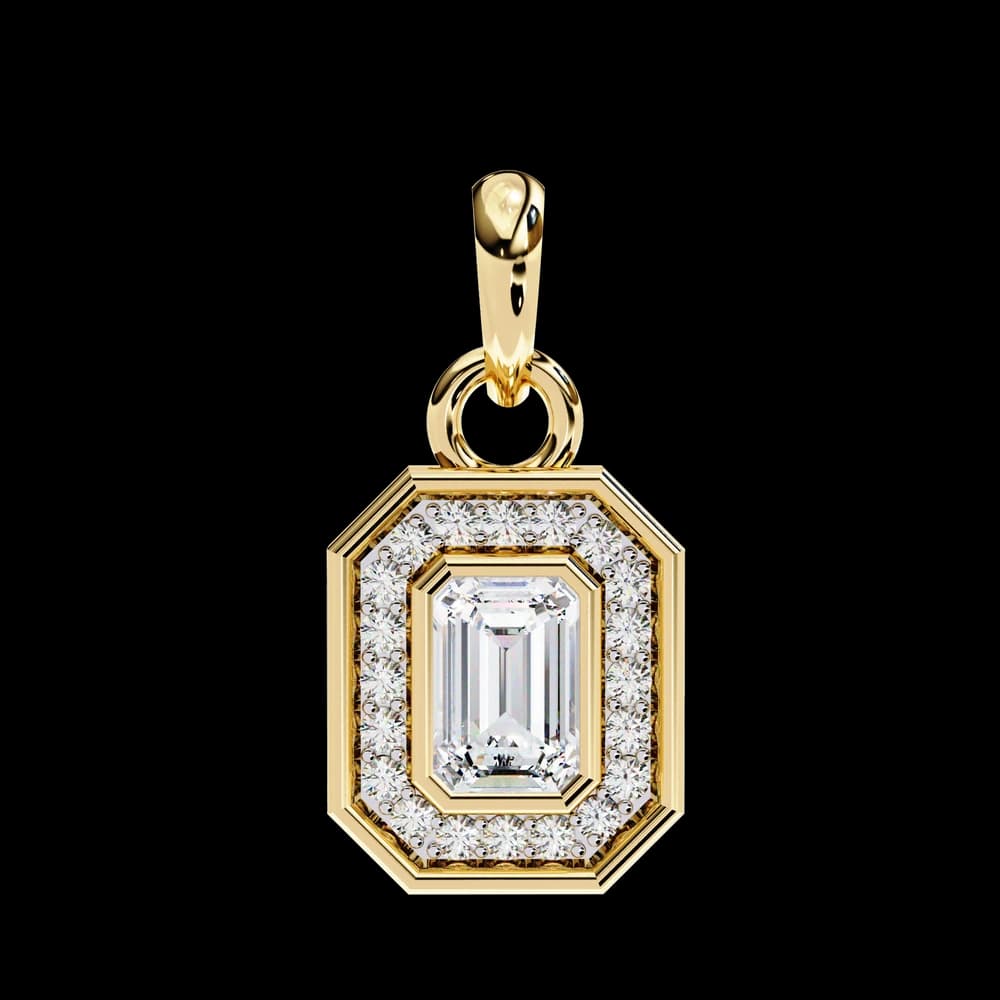Classic Emerald Cut Lab Grown Diamond Halo Pendant - Image 6 Classic Emerald Cut Lab Grown Diamond Halo Pendant, view 6 of 22