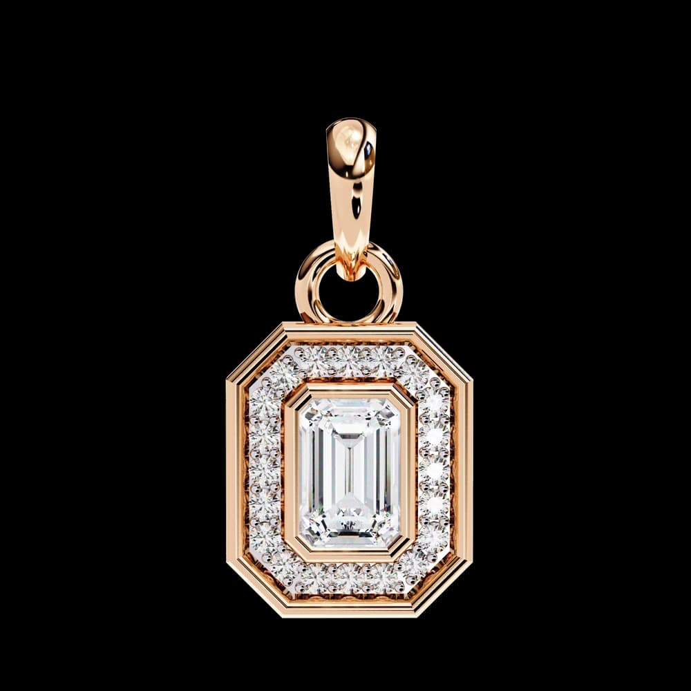 Classic Emerald Cut Lab Grown Diamond Halo Pendant - Image 7 Classic Emerald Cut Lab Grown Diamond Halo Pendant, view 7 of 22