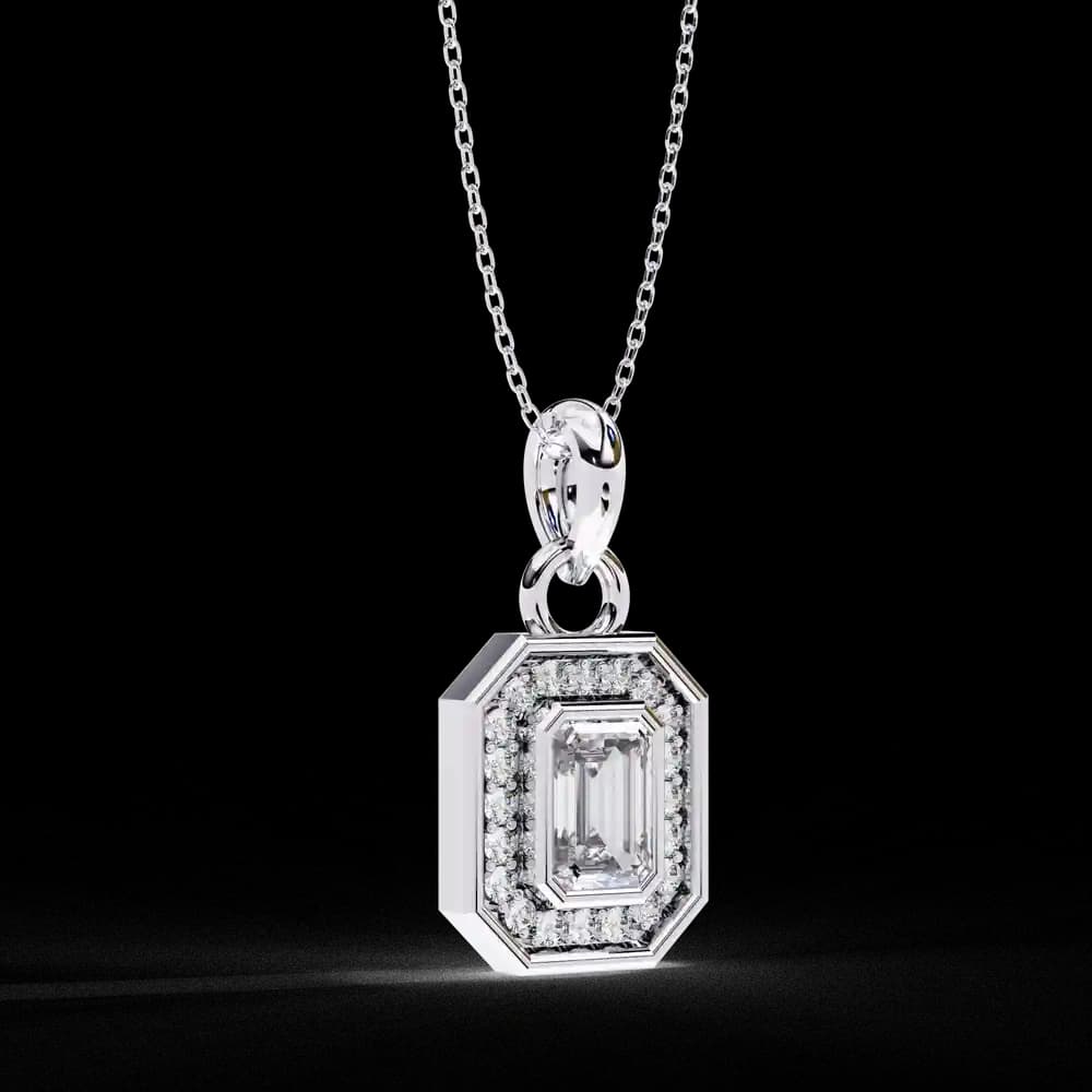 Classic Emerald Cut Lab Grown Diamond Halo Pendant - Image 8 Classic Emerald Cut Lab Grown Diamond Halo Pendant, view 8 of 22