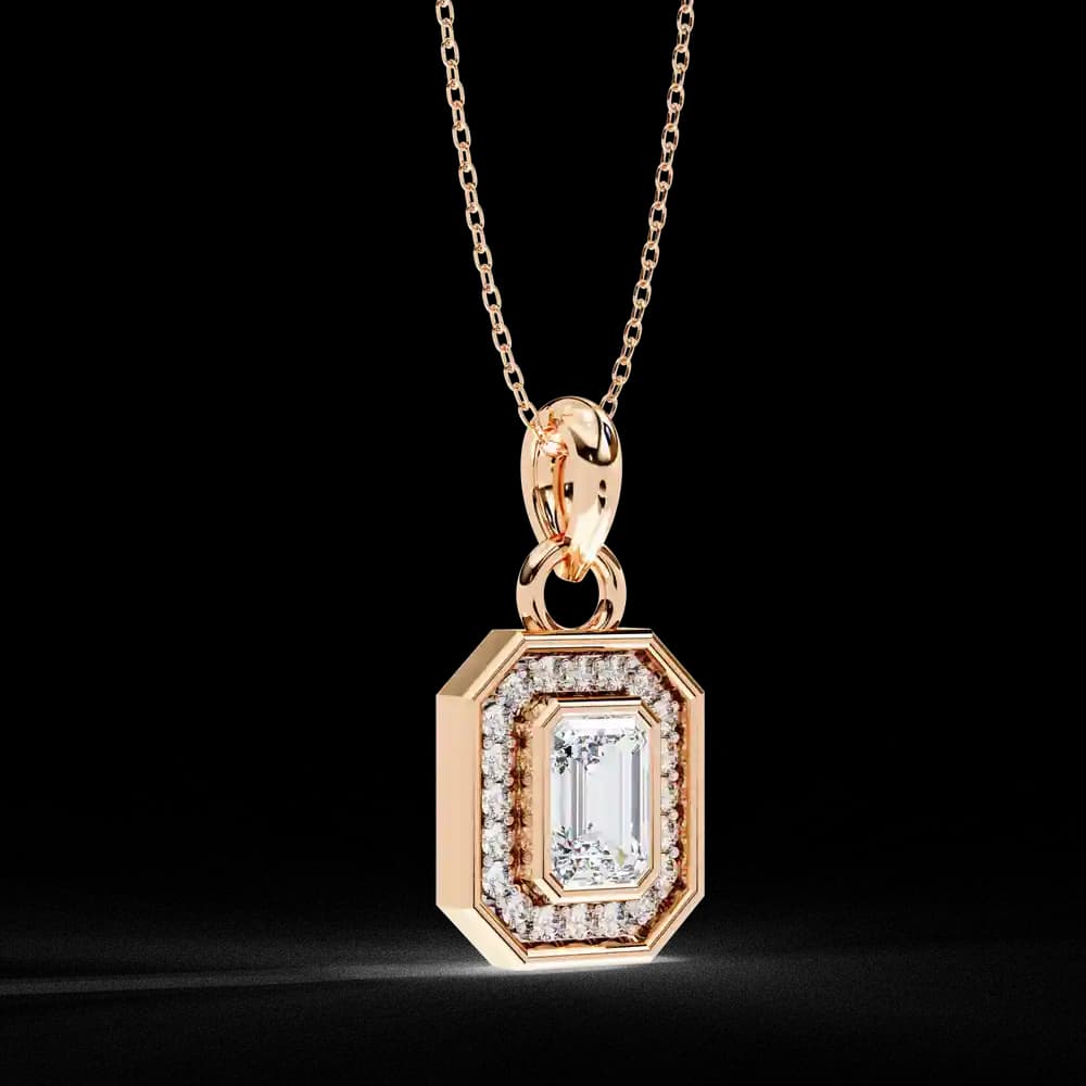 Classic Emerald Cut Lab Grown Diamond Halo Pendant - Image 9 Classic Emerald Cut Lab Grown Diamond Halo Pendant, view 9 of 22