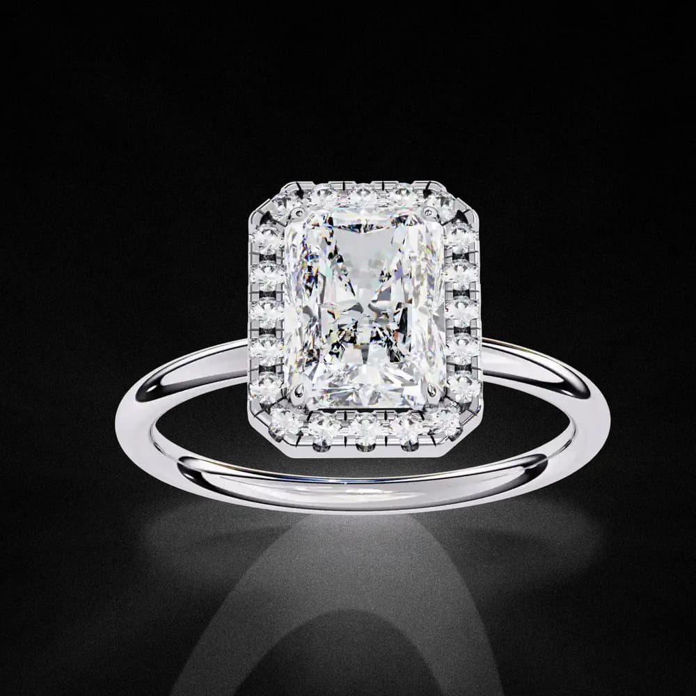 Classic Radiant Cut Lab Grown Diamond Halo Engagement Ring - Image 10 Classic Radiant Cut Lab Grown Diamond Halo Engagement Ring, view 10 of 12