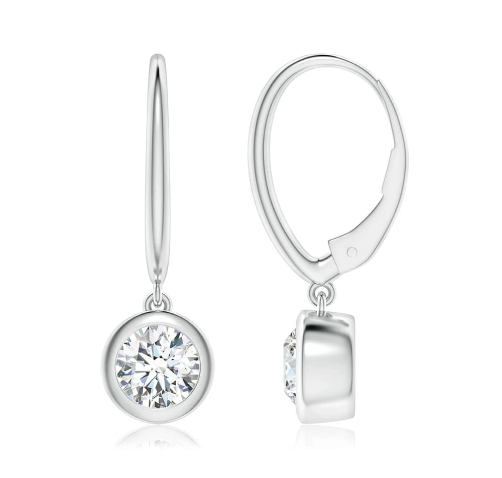 Classic Round with Bezel Drop Earrings - Image 2 Classic Round with Bezel Drop Earrings, view 2 of 4