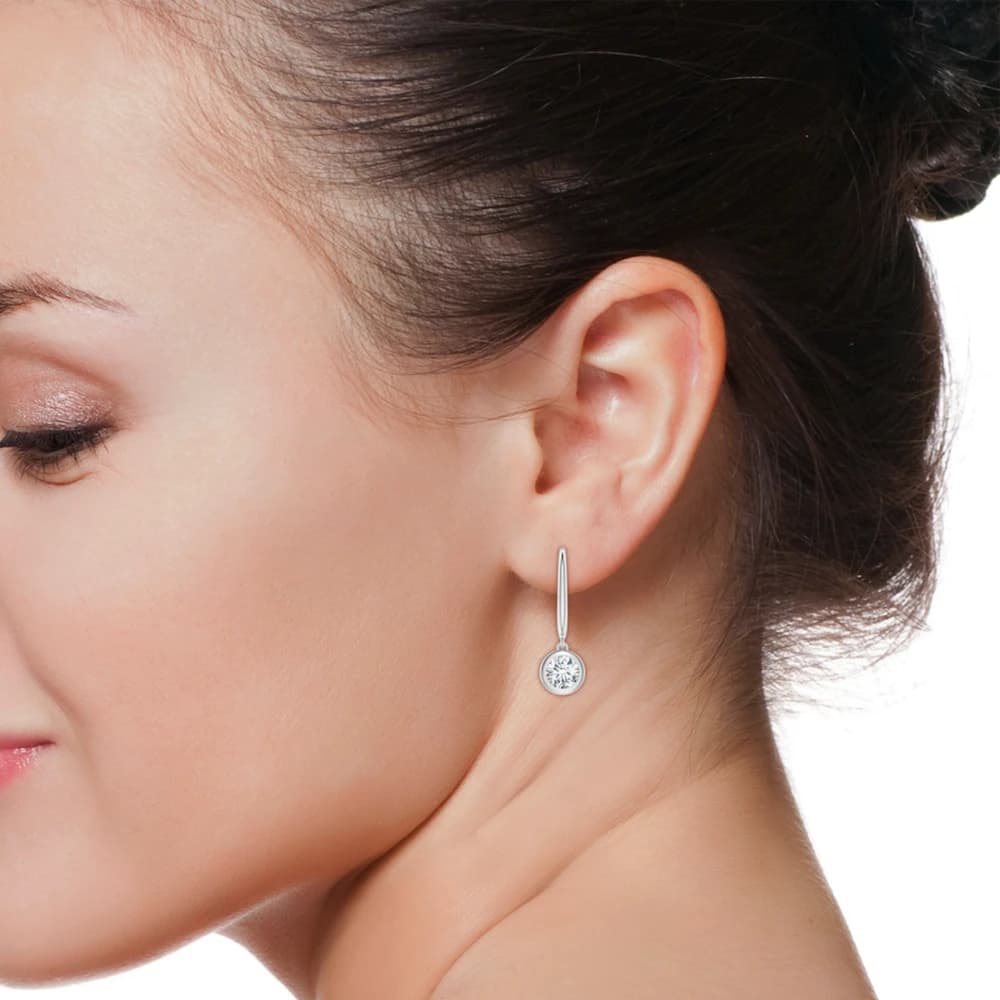 Classic Round with Bezel Drop Earrings - Image 3 Classic Round with Bezel Drop Earrings, view 3 of 4