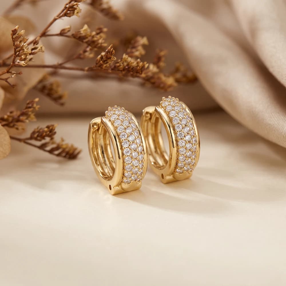 Classic Triple Row Pave Hoop Earring - Image 3 Classic Triple Row Pave Hoop Earring, view 3 of 5