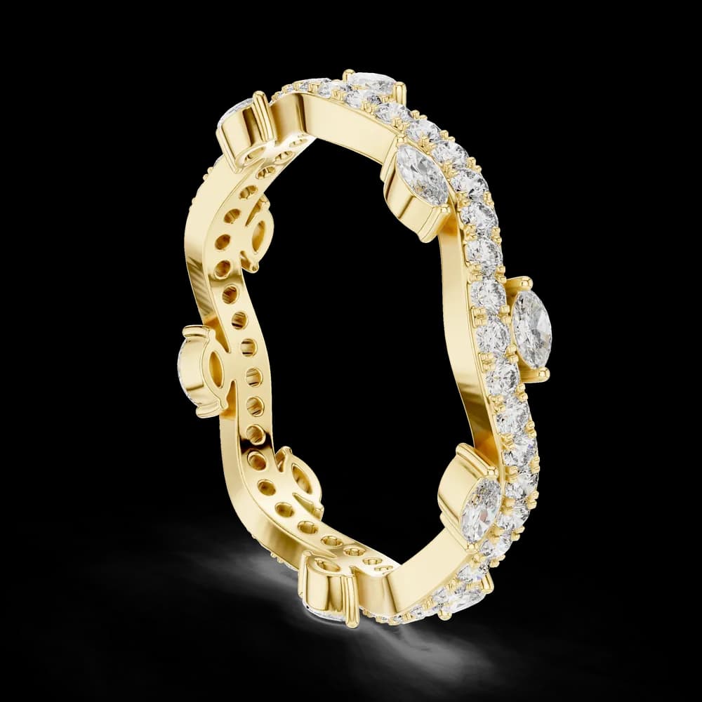 Wave Pattern Marquise & Round Diamond Ring - Image 4 Wave Pattern Marquise & Round Diamond Ring, view 4 of 6