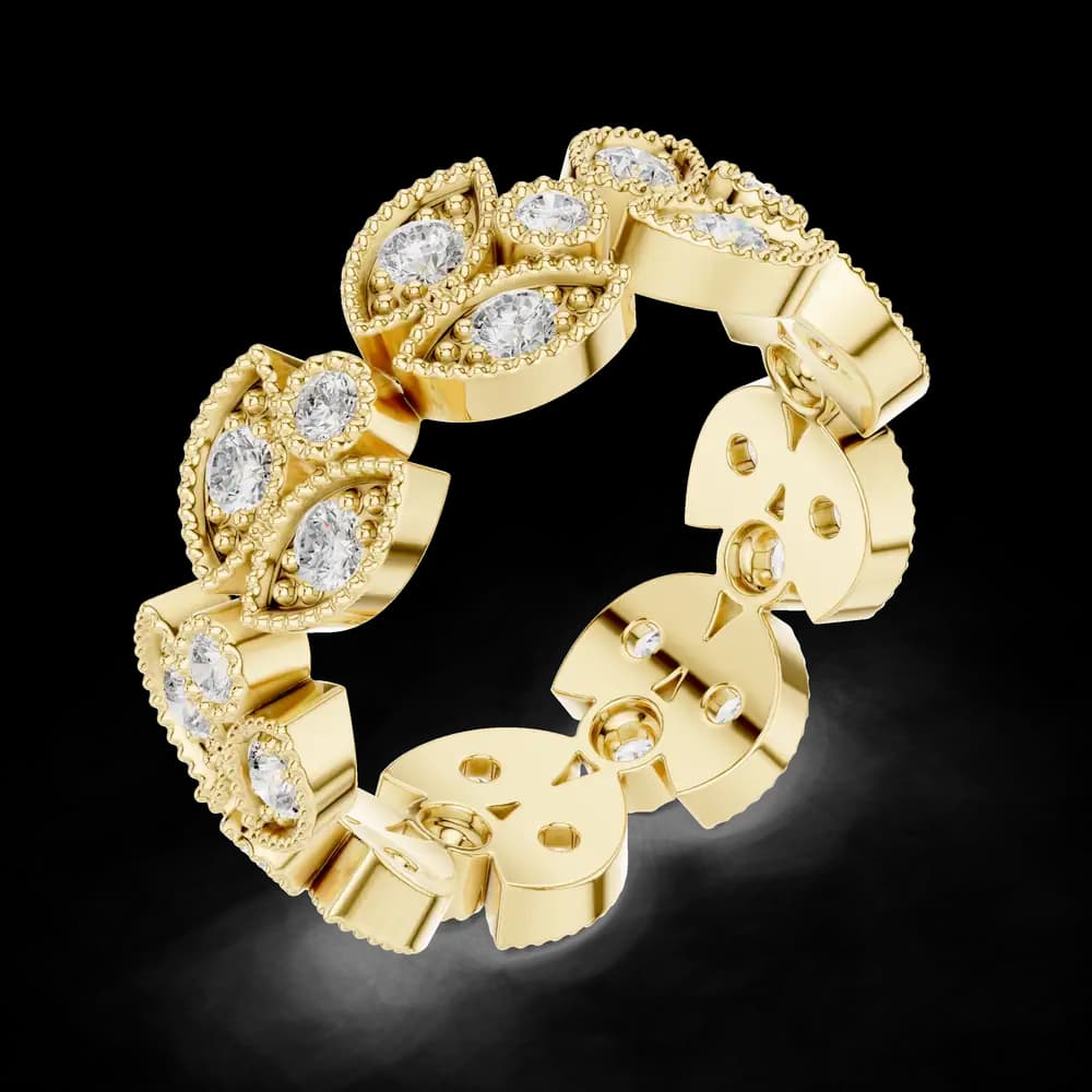 Vintage Marquise Leaf Cut Round Diamond Band - Image 5 Vintage Marquise Leaf Cut Round Diamond Band, view 5 of 6
