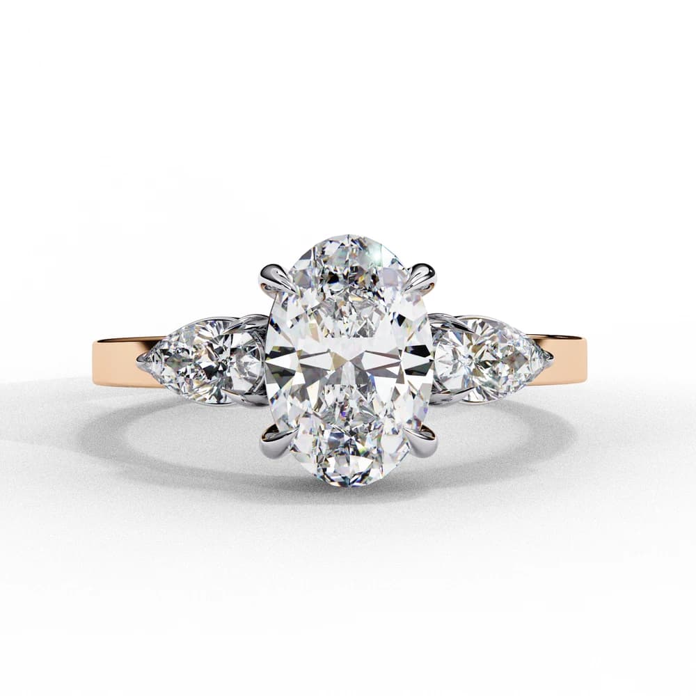 Contemporary Three-Stone Oval Lab Grown Diamond Ring - Image 1 Contemporary Three-Stone Oval Lab Grown Diamond Ring, view 1 of 4