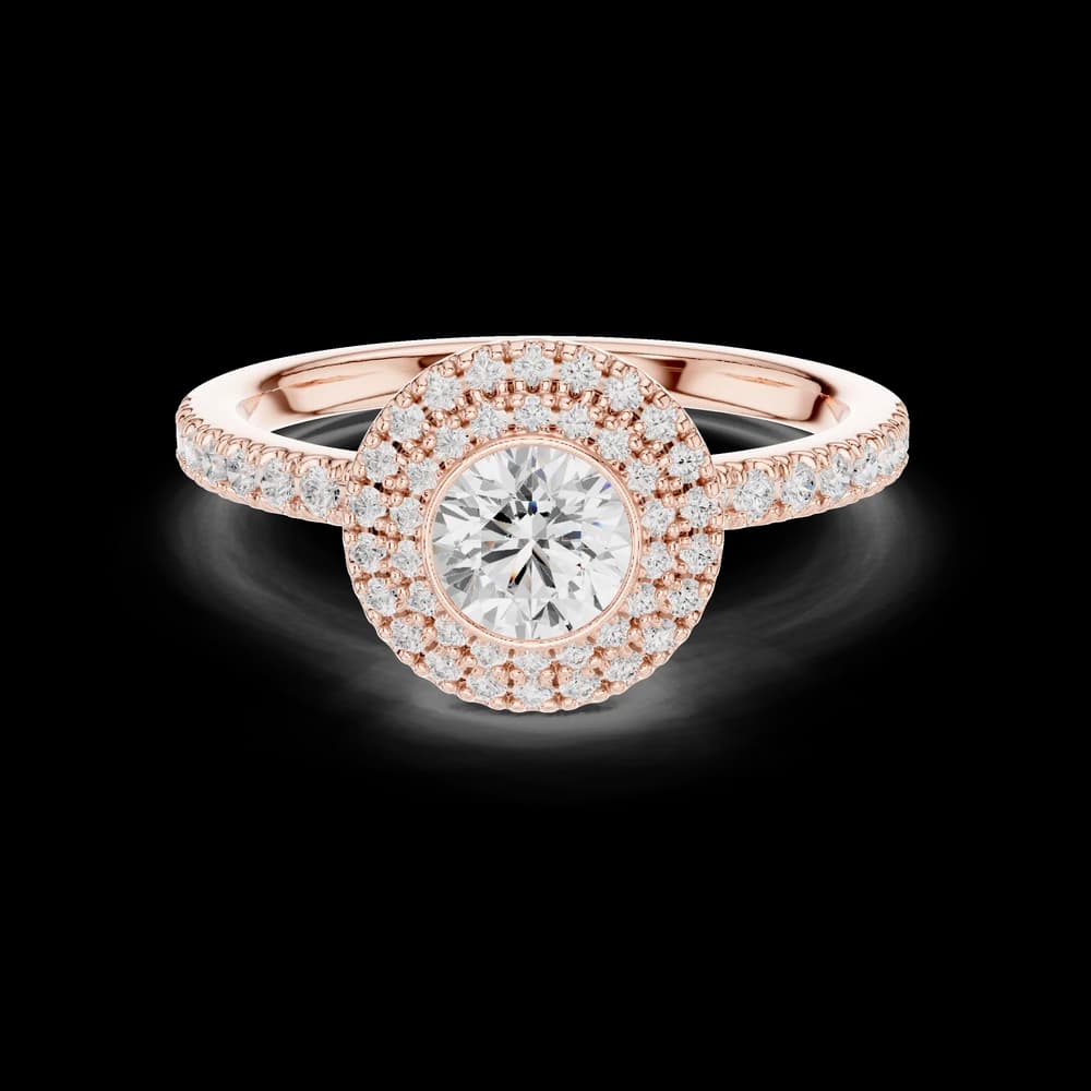 Round Double Halo Pavé Band Lab Grown Ring - Image 1 Round Double Halo Pavé Band Lab Grown Ring, view 1 of 6