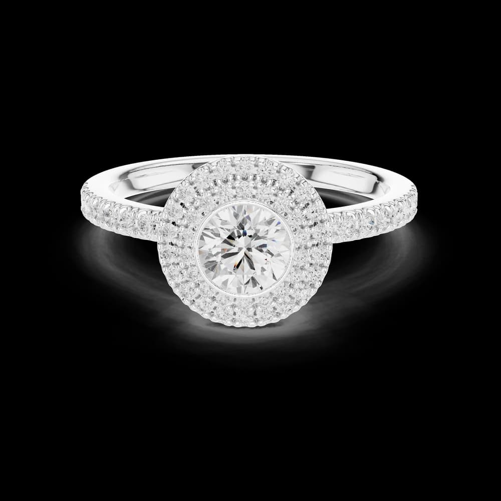 Round Double Halo Pavé Band Lab Grown Ring - Image 2 Round Double Halo Pavé Band Lab Grown Ring, view 2 of 6