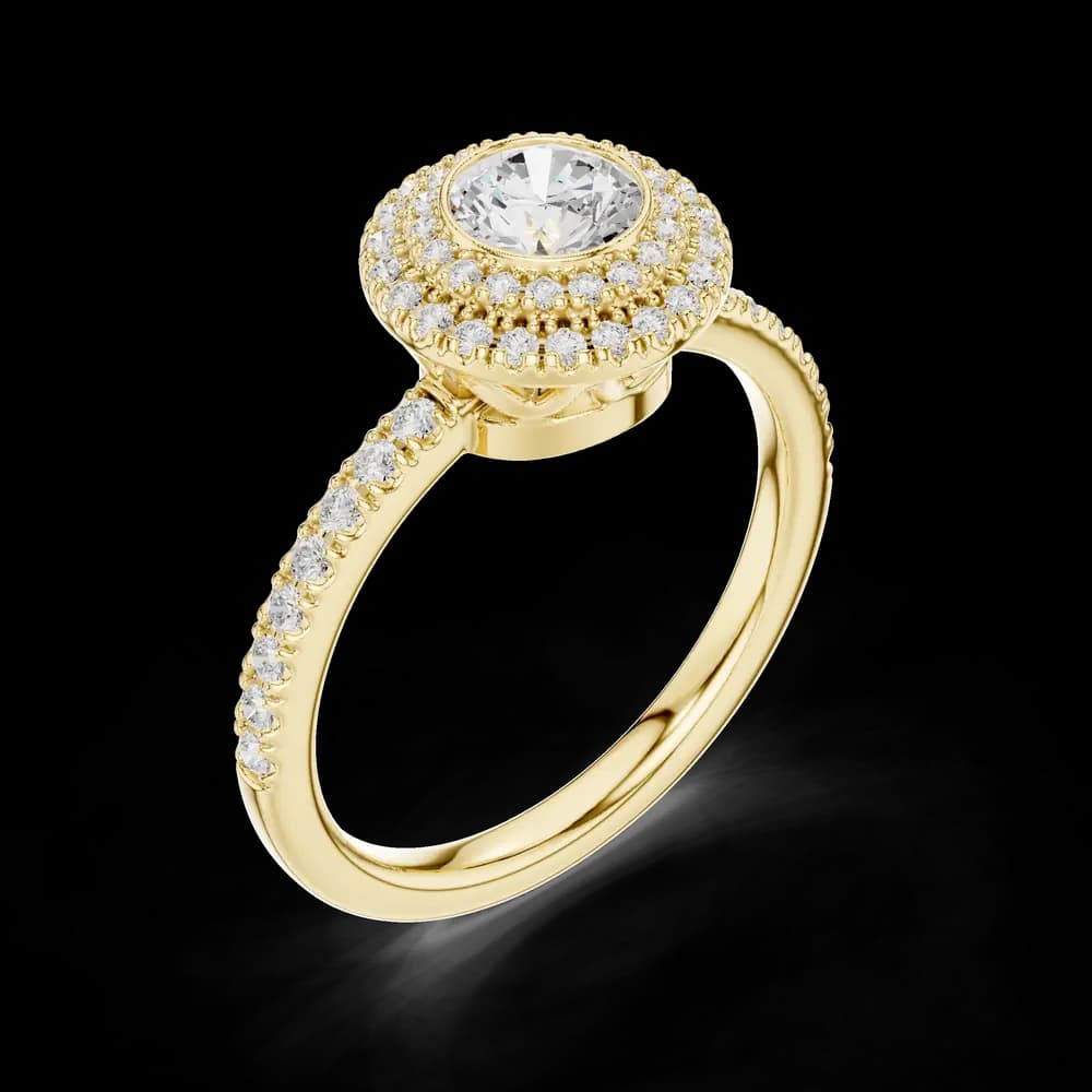 Round Double Halo Pavé Band Lab Grown Ring - Image 5 Round Double Halo Pavé Band Lab Grown Ring, view 5 of 6