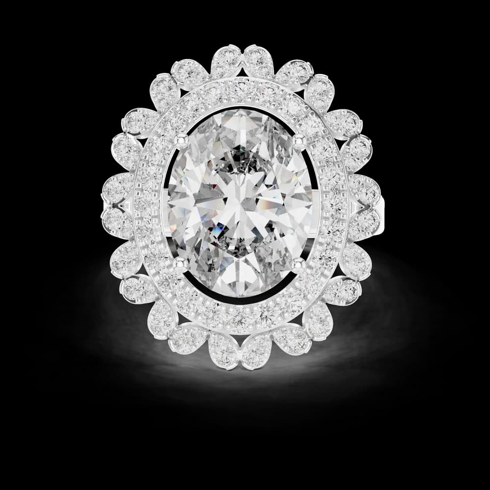Unique Oval Floral Lab Grown Diamond Ring - Image 2 Unique Oval Floral Lab Grown Diamond Ring, view 2 of 6