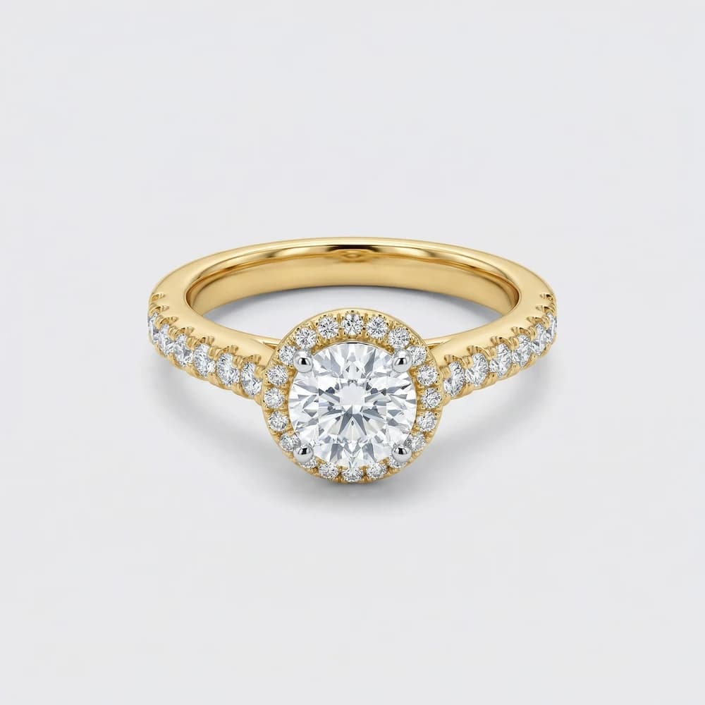 Round Halo Pave Lab Grown Diamond Ring - Image 1 Round Halo Pave Lab Grown Diamond Ring, view 1 of 2