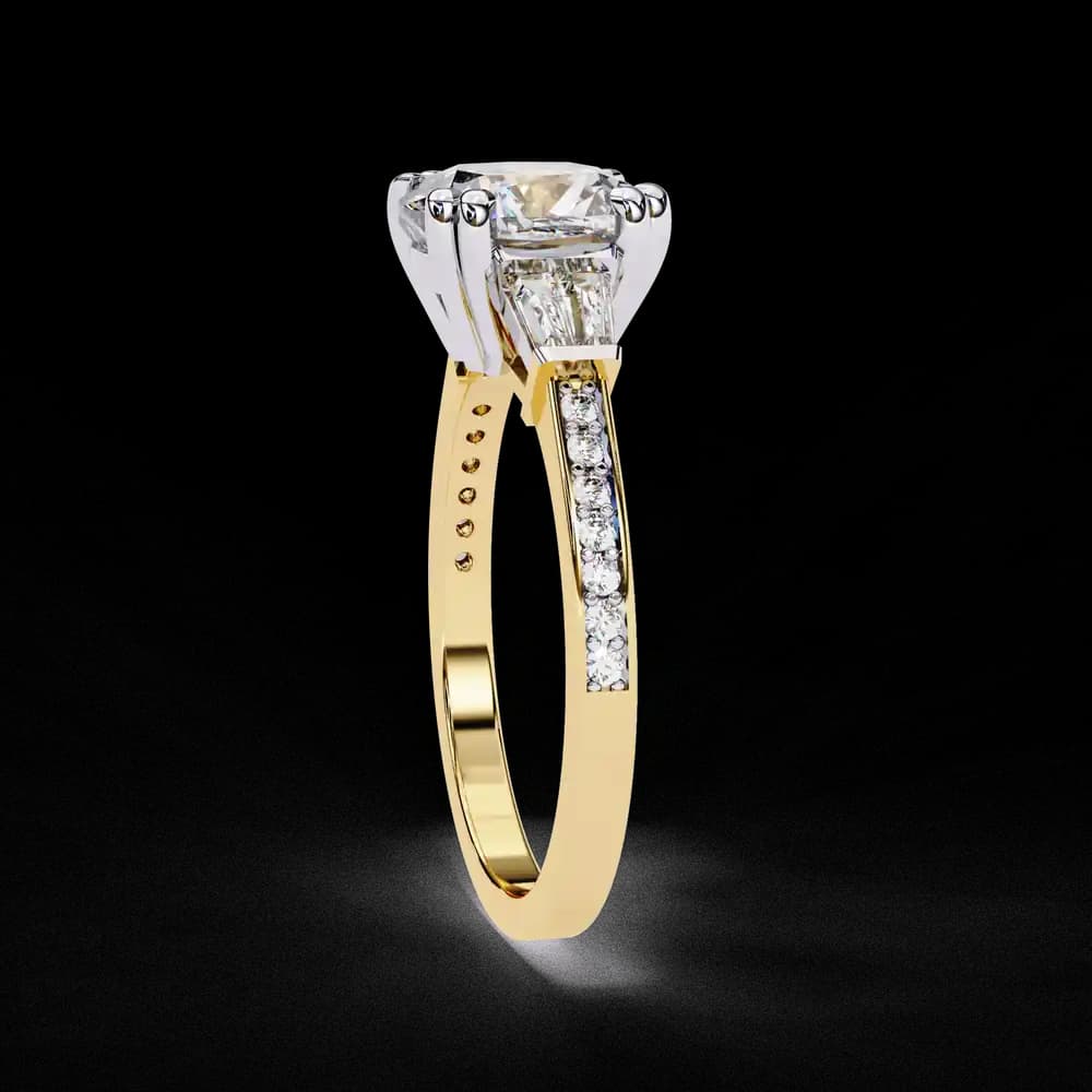 Cushion Cut Lab Grown Diamond Ring with Trapezoid Side Stones - Image 10 Cushion Cut Lab Grown Diamond Ring with Trapezoid Side Stones, view 10 of 12
