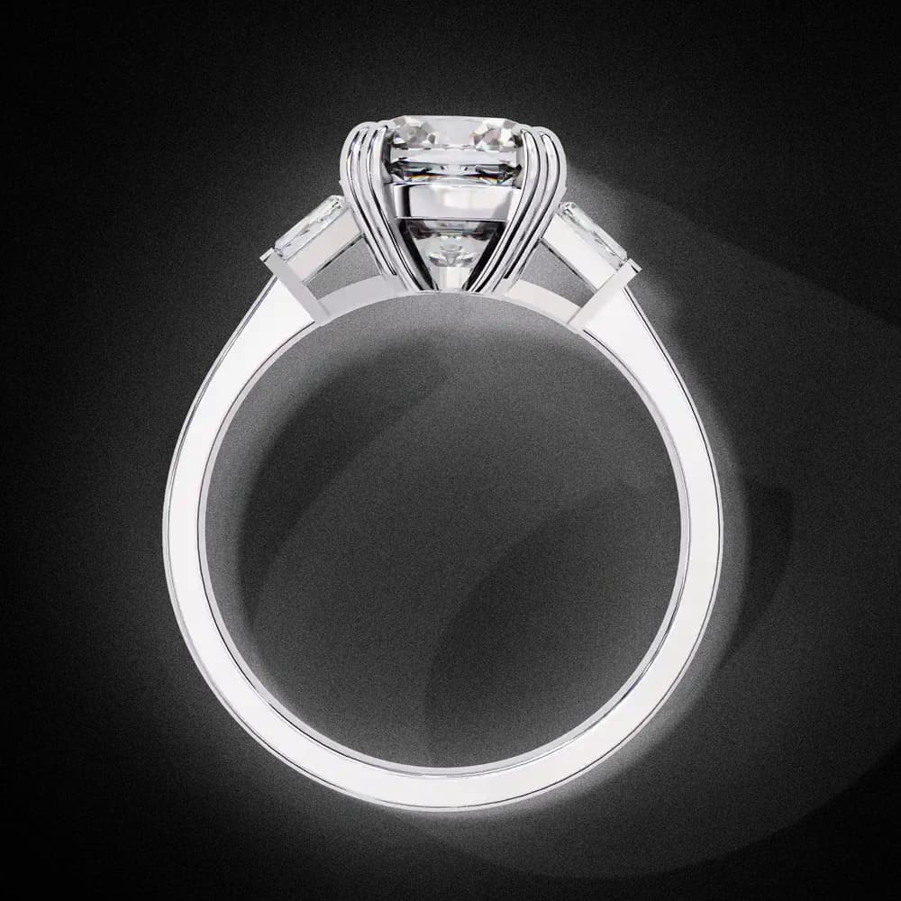 Cushion Cut Lab Grown Diamond Ring with Trapezoid Side Stones - Image 5 Cushion Cut Lab Grown Diamond Ring with Trapezoid Side Stones, view 5 of 12