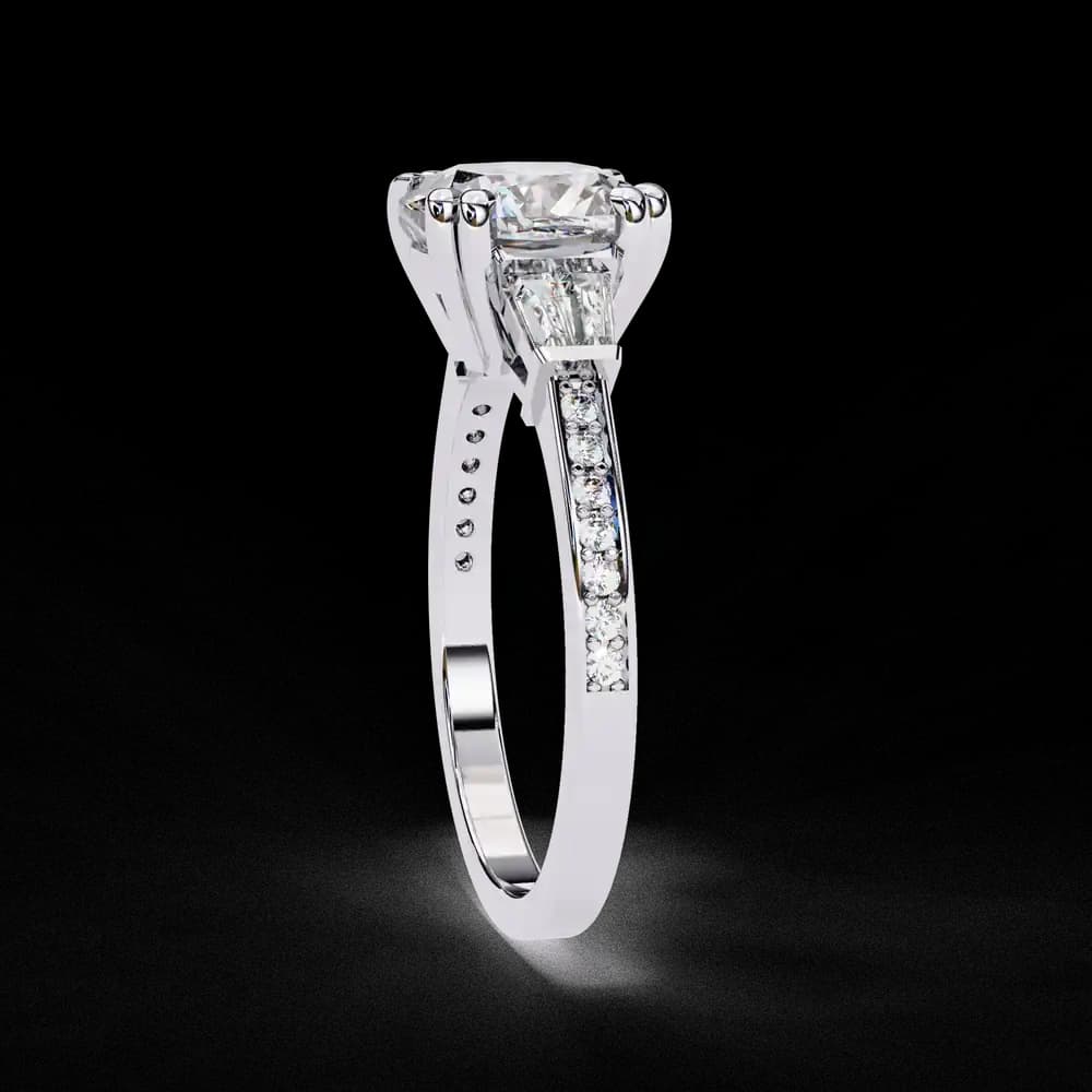 Cushion Cut Lab Grown Diamond Ring with Trapezoid Side Stones - Image 6 Cushion Cut Lab Grown Diamond Ring with Trapezoid Side Stones, view 6 of 12