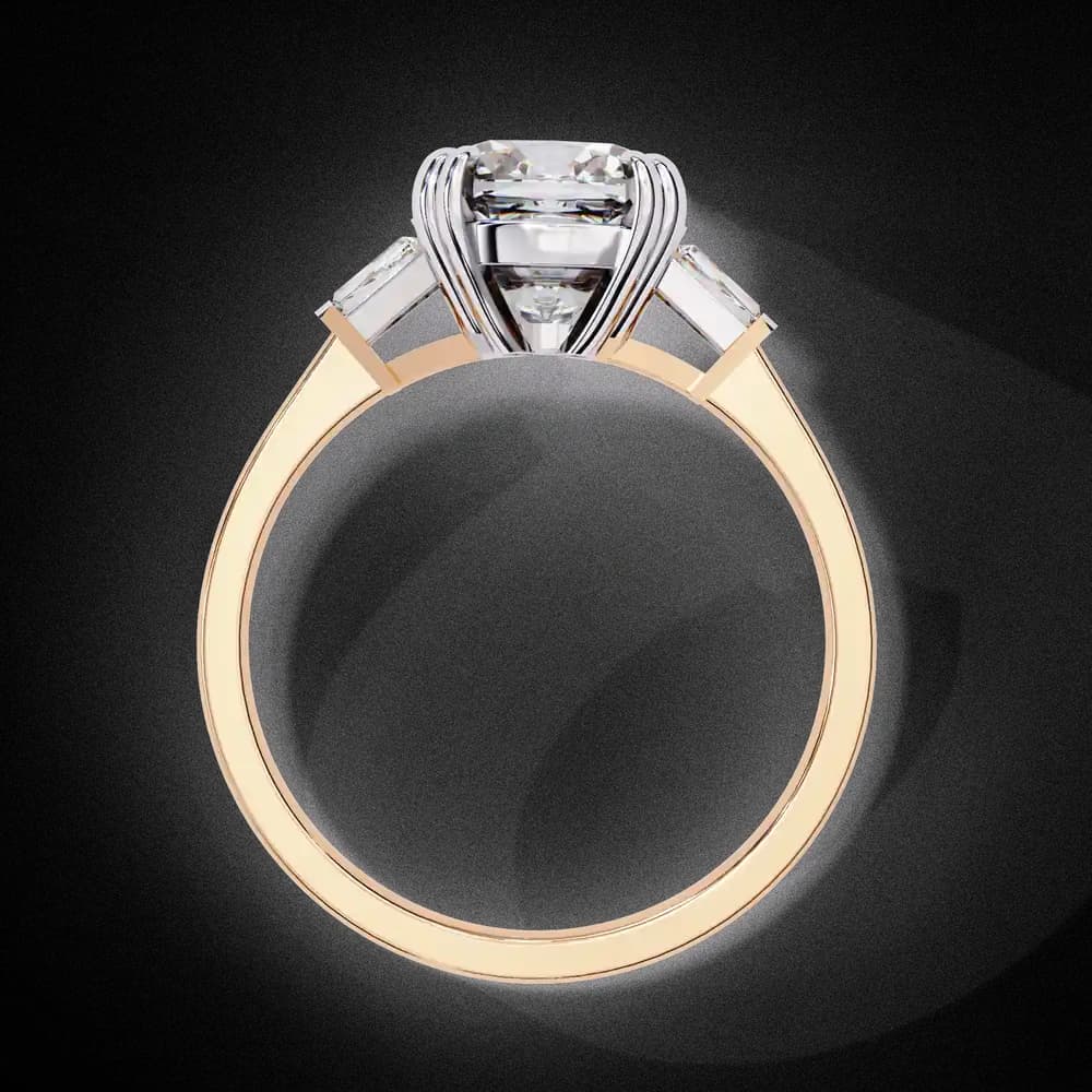 Cushion Cut Lab Grown Diamond Ring with Trapezoid Side Stones - Image 9 Cushion Cut Lab Grown Diamond Ring with Trapezoid Side Stones, view 9 of 12