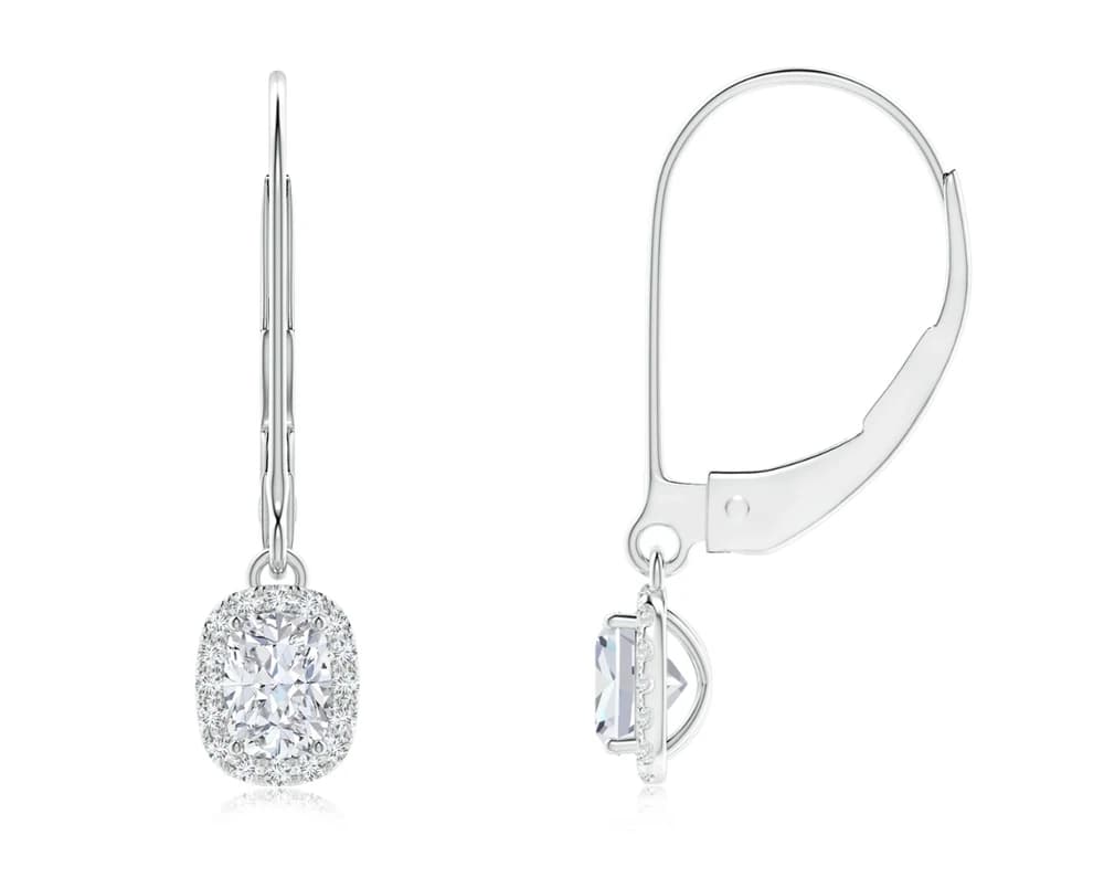 Halo Cushion Lab Grown Diamond Drop Earrings - Image 1 Halo Cushion Lab Grown Diamond Drop Earrings, view 1 of 4