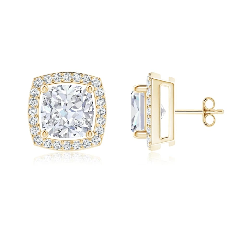 Cushion Lab Grown Diamond Floating Halo Stud Earrings - Image 1 Cushion Lab Grown Diamond Floating Halo Stud Earrings, view 1 of 3