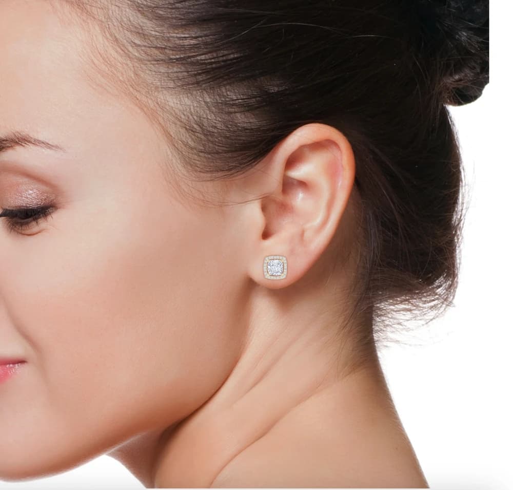 Cushion Lab Grown Diamond Floating Halo Stud Earrings - Image 2 Cushion Lab Grown Diamond Floating Halo Stud Earrings, view 2 of 3