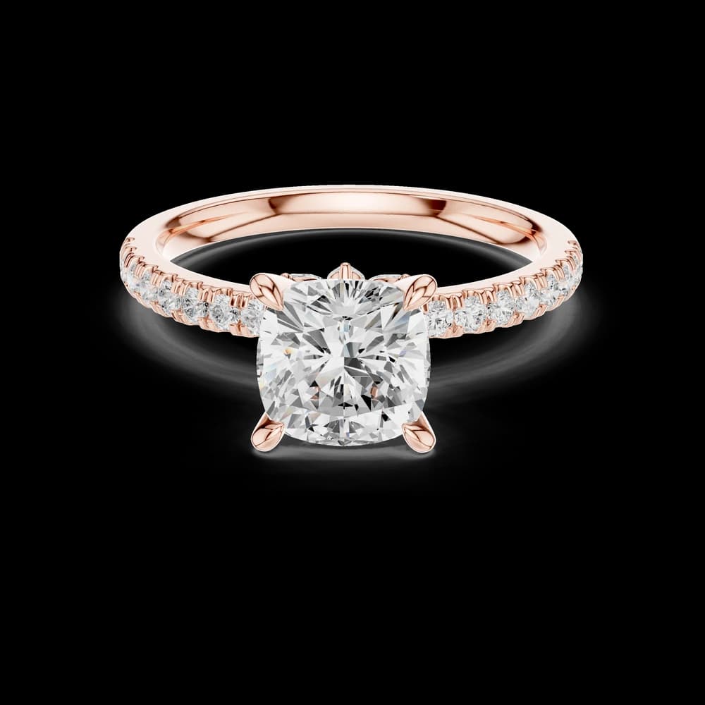 Cushion Cut Pavé Band Lab Grown Diamond Ring - Image 1 Cushion Cut Pavé Band Lab Grown Diamond Ring, view 1 of 6