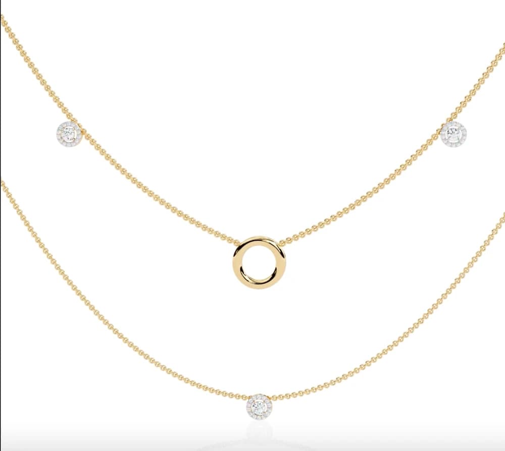 Dainty Gold Dual-Strand Necklace with Circle - Image 1 Dainty Gold Dual-Strand Necklace with Circle, view 1 of 5