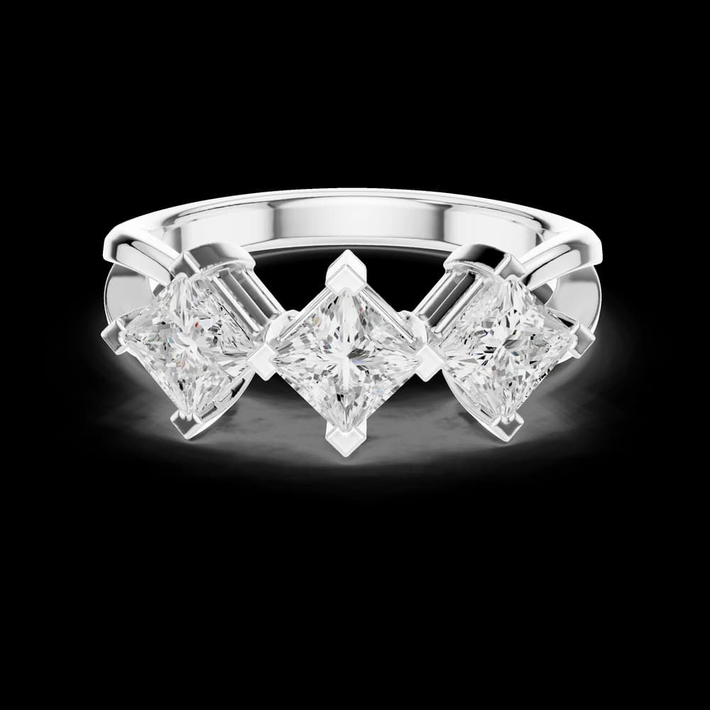Three Stone Princess Cut Kite Set Lab Grown Diamond Ring - Image 2 Three Stone Princess Cut Kite Set Lab Grown Diamond Ring, view 2 of 6