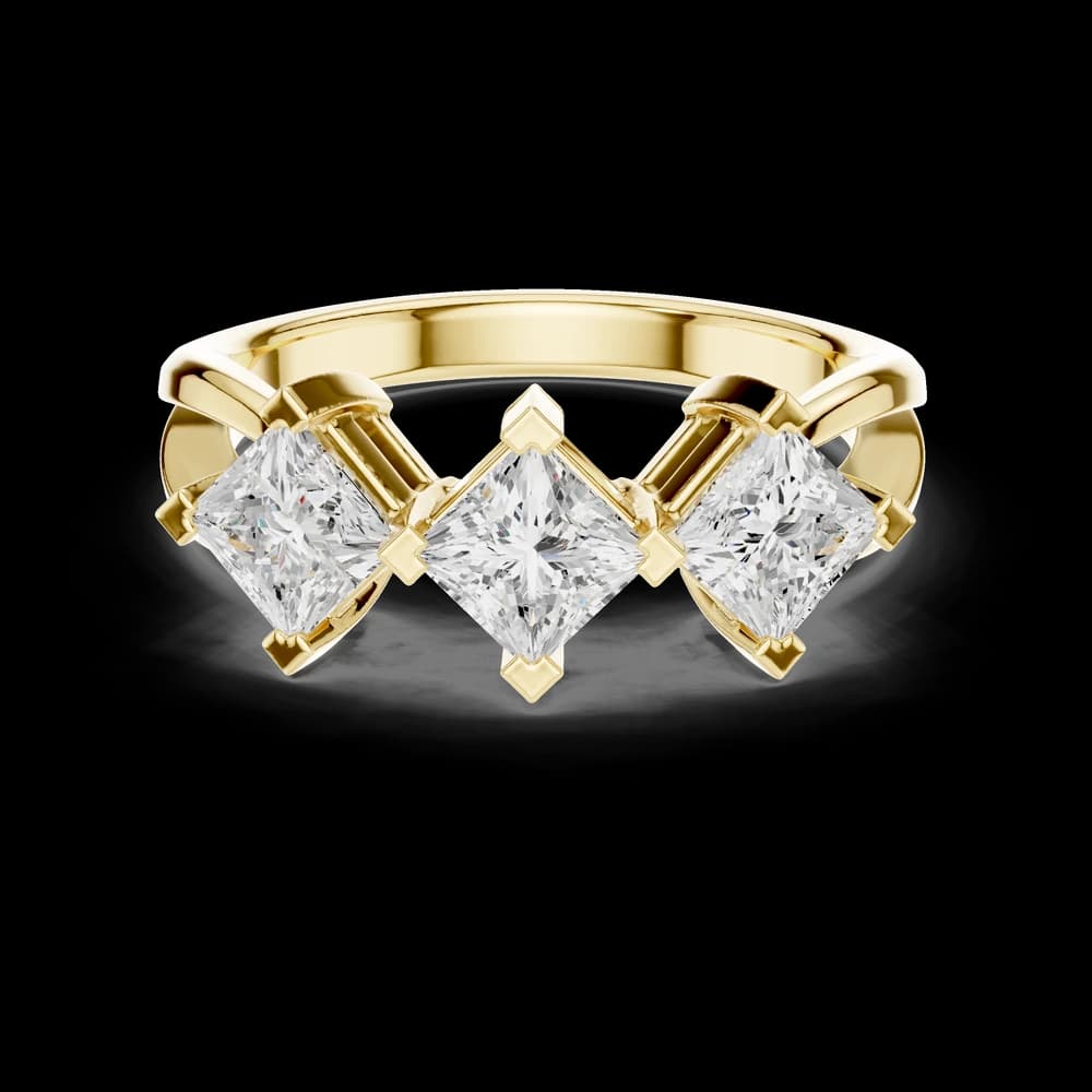 Three Stone Princess Cut Kite Set Lab Grown Diamond Ring - Image 3 Three Stone Princess Cut Kite Set Lab Grown Diamond Ring, view 3 of 6