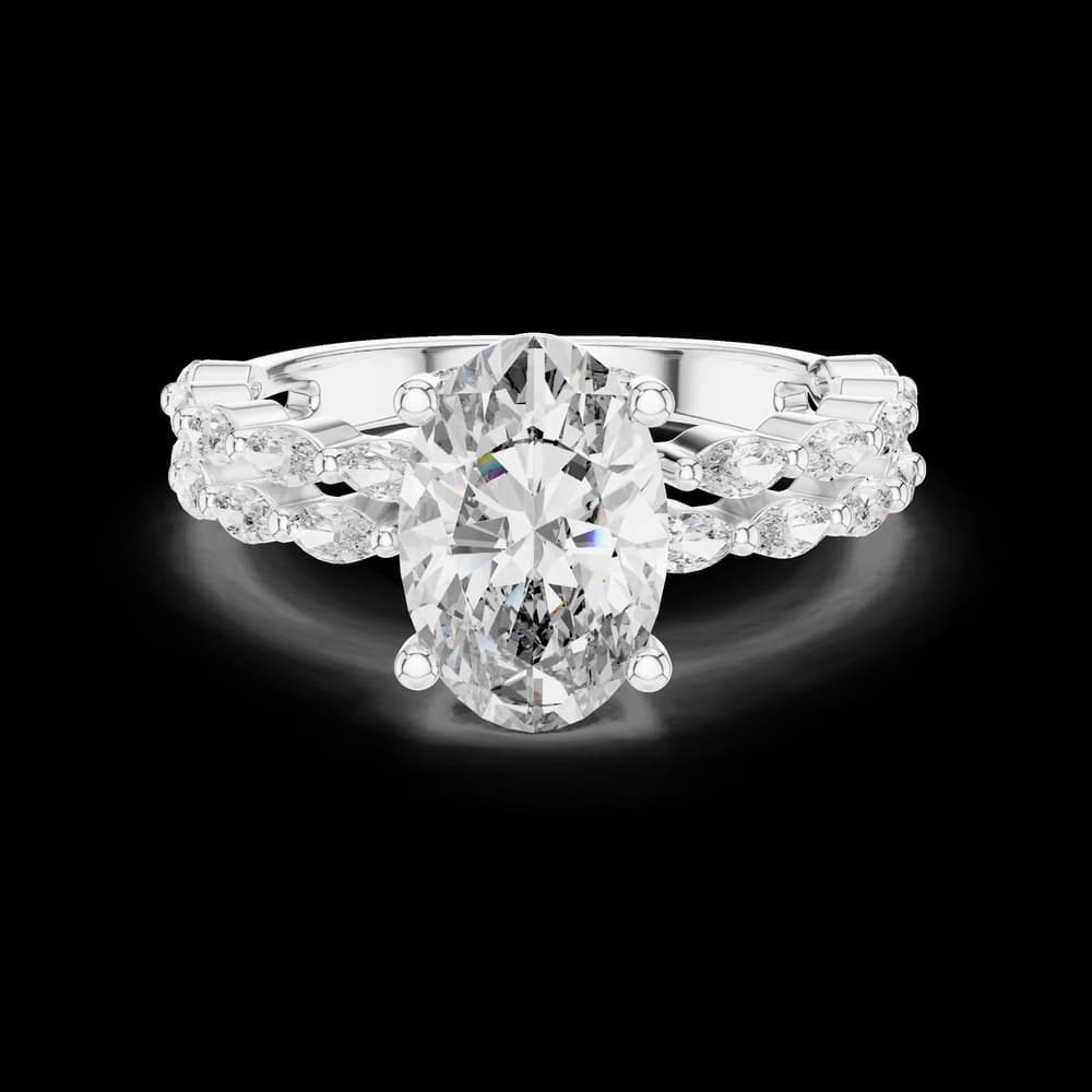 Dual-Row Marquise Eternity Style with Oval Center Lab Grown Diamond Ring - Image 2 Dual-Row Marquise Eternity Style with Oval Center Lab Grown Diamond Ring, view 2 of 5