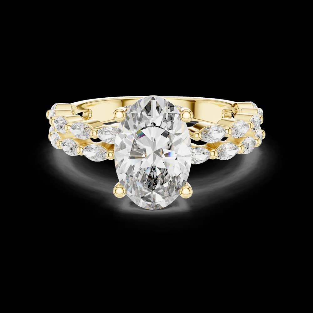 Dual-Row Marquise Eternity Style with Oval Center Lab Grown Diamond Ring - Image 3 Dual-Row Marquise Eternity Style with Oval Center Lab Grown Diamond Ring, view 3 of 5