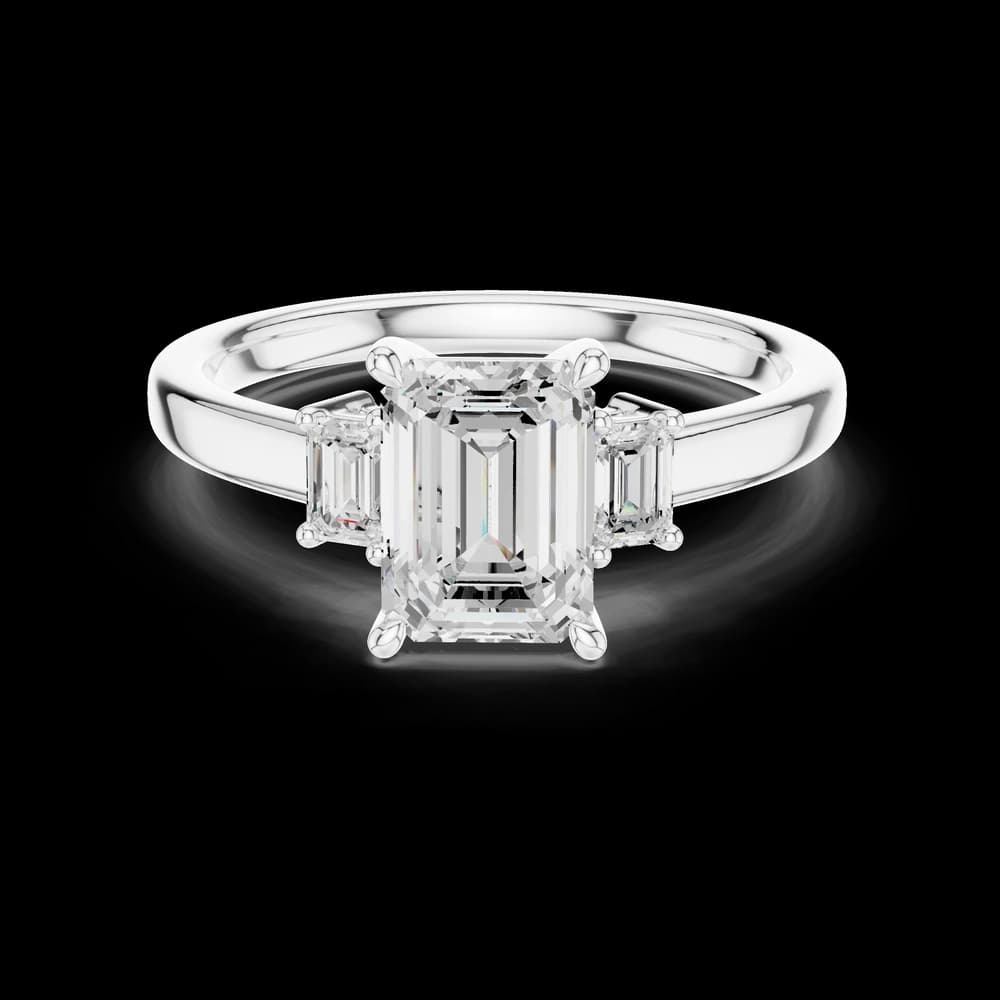 Emerald Three Stone Lab Grown Diamond Ring - Image 2 Emerald Three Stone Lab Grown Diamond Ring, view 2 of 6
