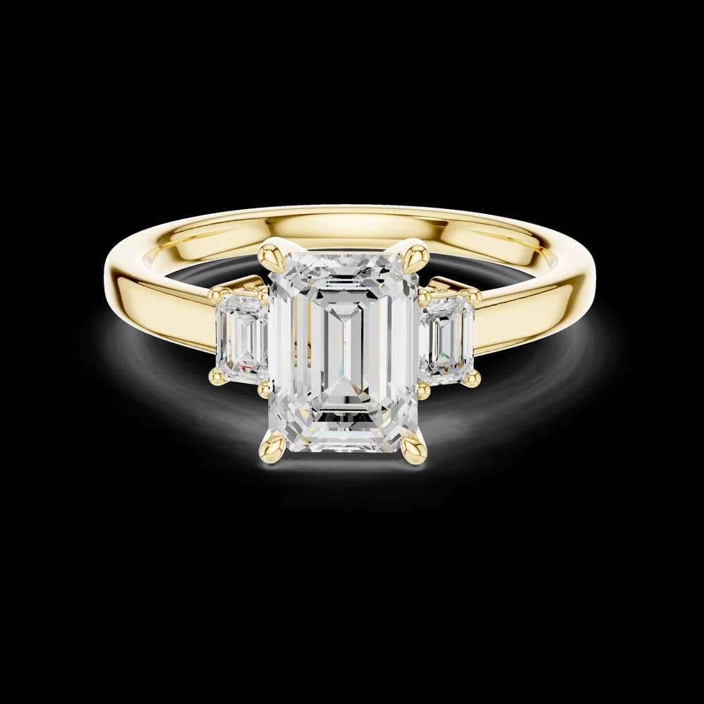 Emerald Three Stone Lab Grown Diamond Ring - Image 3 Emerald Three Stone Lab Grown Diamond Ring, view 3 of 6