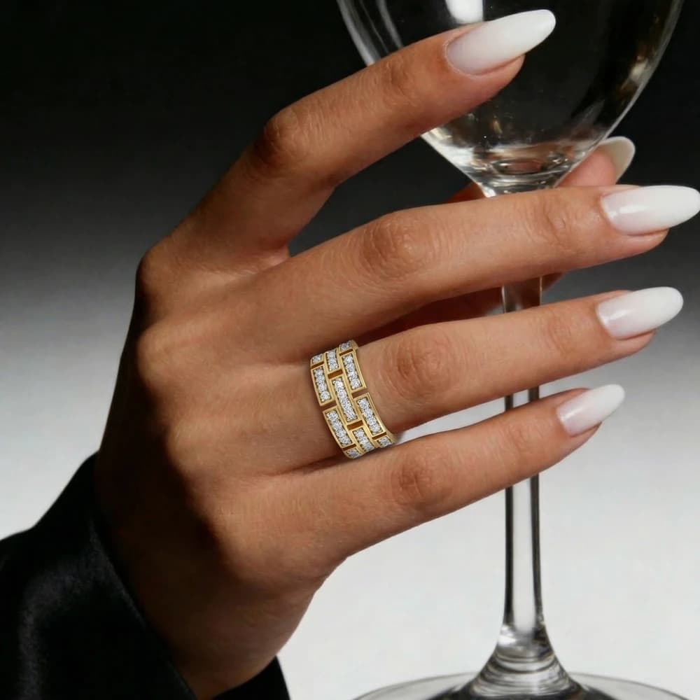 Triple Row Baguette Pav������ Lab Grown Diamond Band - Image 3 Triple Row Baguette Pav������ Lab Grown Diamond Band, view 3 of 3