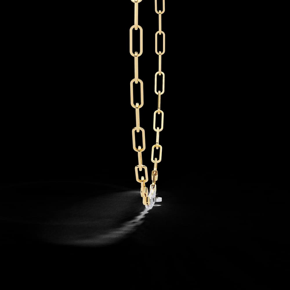 Modern Gold Link Necklace with Lab Grown Diamond - Image 2 Modern Gold Link Necklace with Lab Grown Diamond, view 2 of 4