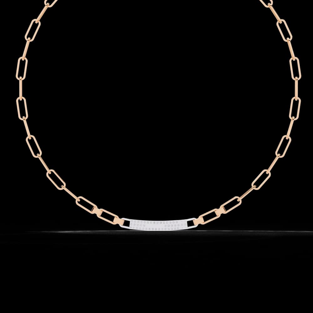 Modern Gold Link Necklace with Lab Grown Diamond - Image 3 Modern Gold Link Necklace with Lab Grown Diamond, view 3 of 4