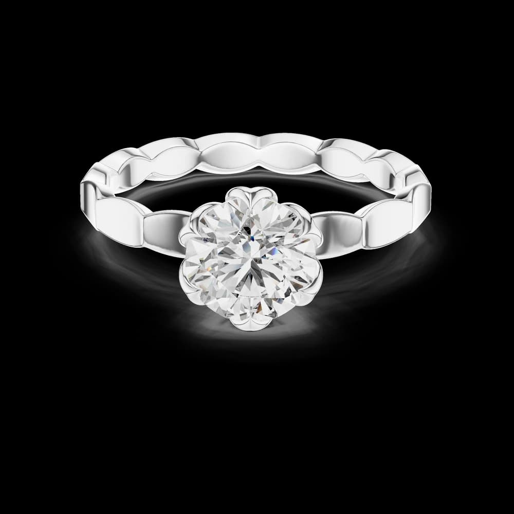 Round Cut Scalloped Lab Grown Diamond Ring - Image 2 Round Cut Scalloped Lab Grown Diamond Ring, view 2 of 3