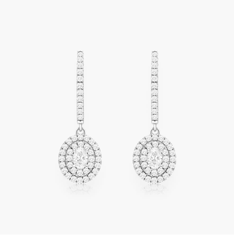 Double Halo Oval Lab Grown Diamond Drop Earrings - Image 1 Double Halo Oval Lab Grown Diamond Drop Earrings, view 1 of 3