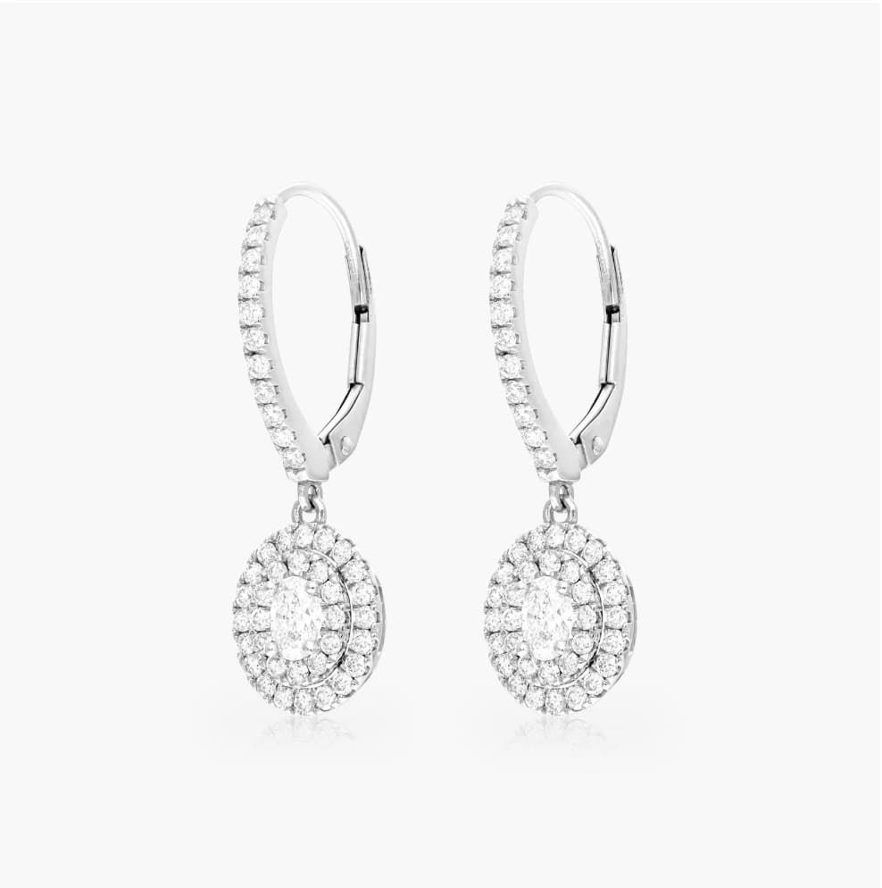 Double Halo Oval Lab Grown Diamond Drop Earrings - Image 3 Double Halo Oval Lab Grown Diamond Drop Earrings, view 3 of 3