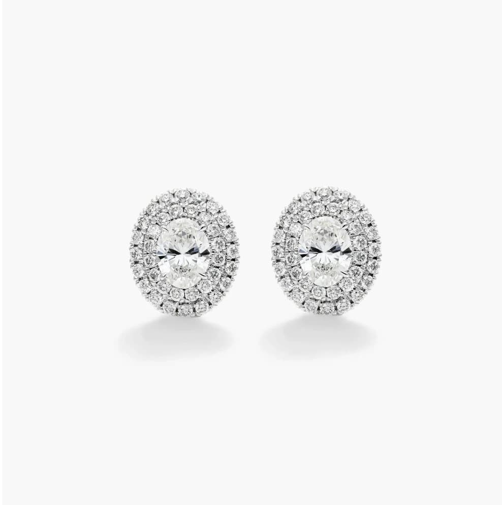 Double Halo Oval Lab Grown Diamond Studs - Image 1 Double Halo Oval Lab Grown Diamond Studs, view 1 of 3