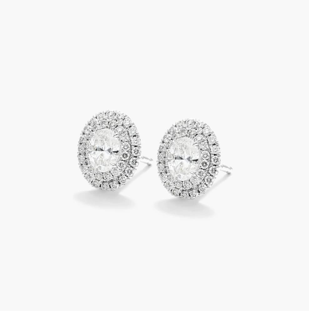Double Halo Oval Lab Grown Diamond Studs - Image 2 Double Halo Oval Lab Grown Diamond Studs, view 2 of 3
