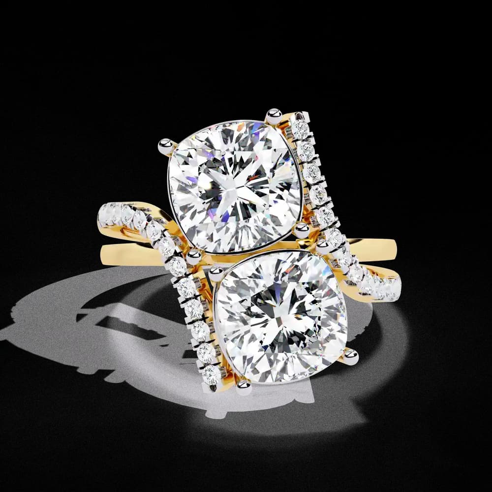 Double the Sparkle: Cushion Cut Lab Grown Diamond Bypass Ring - Image 1 Double the Sparkle: Cushion Cut Lab Grown Diamond Bypass Ring, view 1 of 4