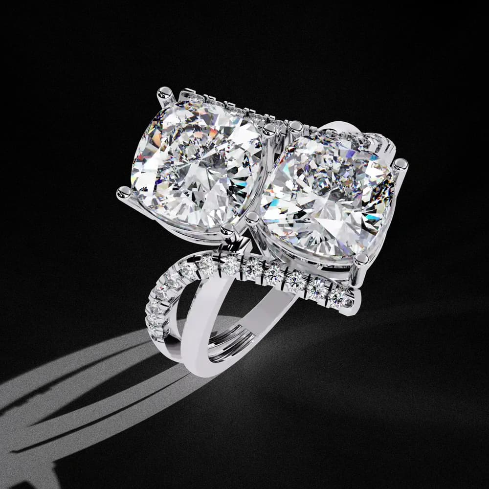 Double the Sparkle: Cushion Cut Lab Grown Diamond Bypass Ring - Image 2 Double the Sparkle: Cushion Cut Lab Grown Diamond Bypass Ring, view 2 of 4