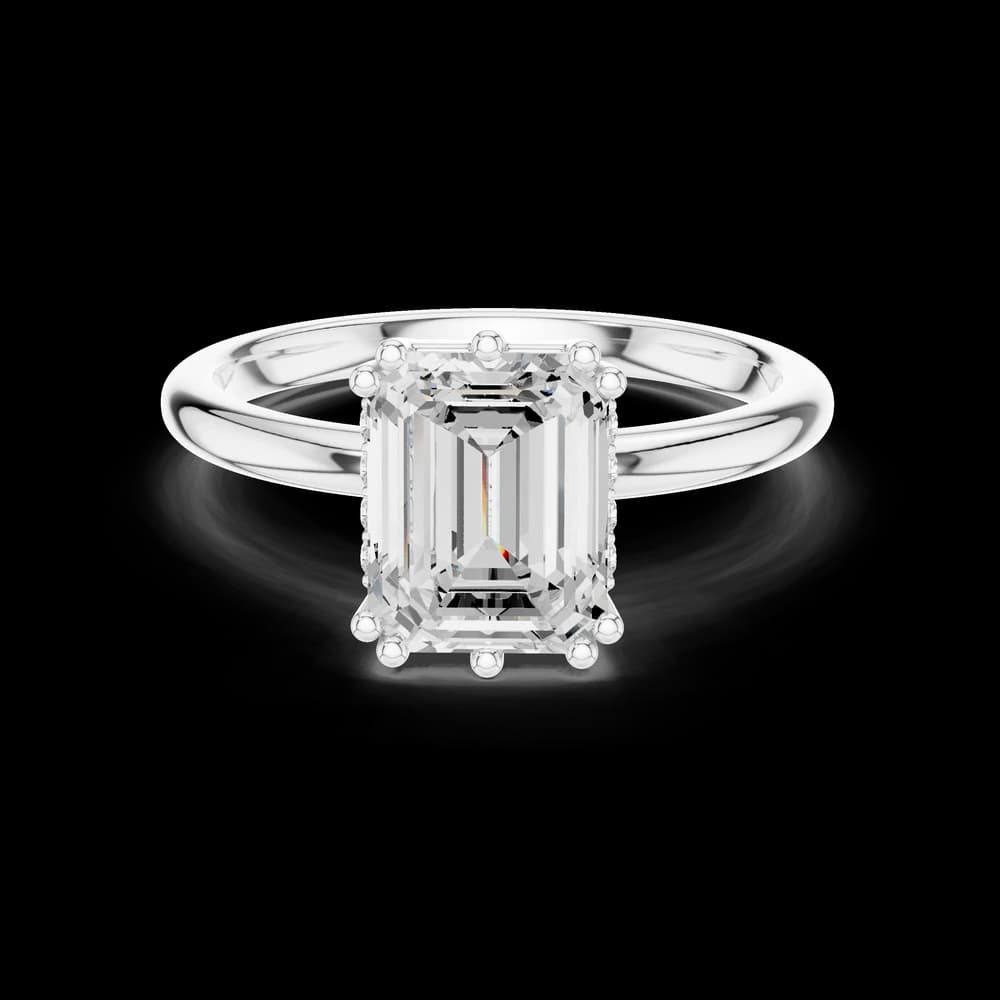 Multi Prong Emerald Lab Grown Hidden Halo Diamond Ring - Image 2 Multi Prong Emerald Lab Grown Hidden Halo Diamond Ring, view 2 of 6