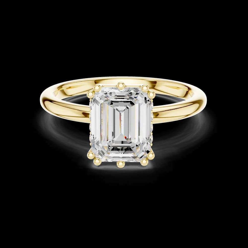 Multi Prong Emerald Lab Grown Hidden Halo Diamond Ring - Image 3 Multi Prong Emerald Lab Grown Hidden Halo Diamond Ring, view 3 of 6