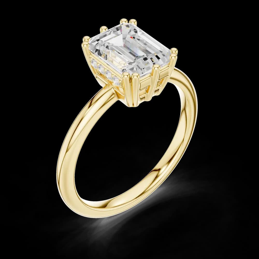 Multi Prong Emerald Lab Grown Hidden Halo Diamond Ring - Image 5 Multi Prong Emerald Lab Grown Hidden Halo Diamond Ring, view 5 of 6