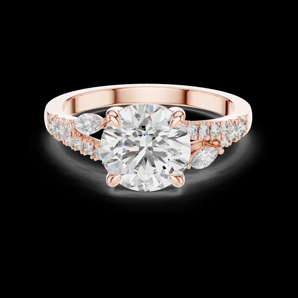 Asymmetric Marquise Accent Split Band Round Center Lab Grown Diamond Ring - Image 1 Asymmetric Marquise Accent Split Band Round Center Lab Grown Diamond Ring, view 1 of 5
